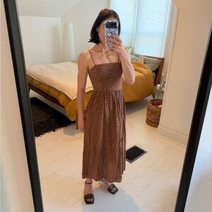 STILLWATER LA Polka Dot Midi Dress in Brown